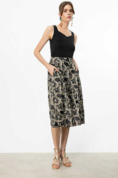 Ekol Спідниця середньої довжини з візерунком та плісировкою, колір візоновий-1532