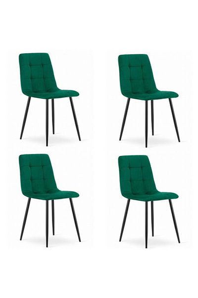 Avex Set de 4 scaune de bucătărie/living, Artool, Kara, catifea, metal, verde și negru, 44,5x50,5x87 cm