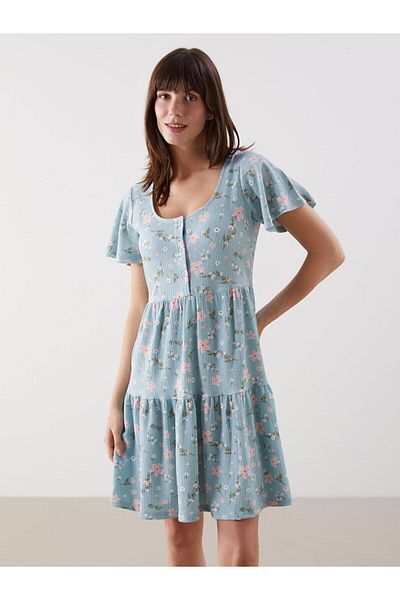 LC Waikiki Μίνι φλοράλ φόρεμα LCW Comfort με λαιμόκοψη (S5)