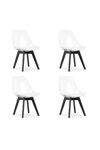 Avex Set de 4 scaune de bucătărie/living, Artool, Mark, PP, lemn, transparent și negru, 49x43x82 cm