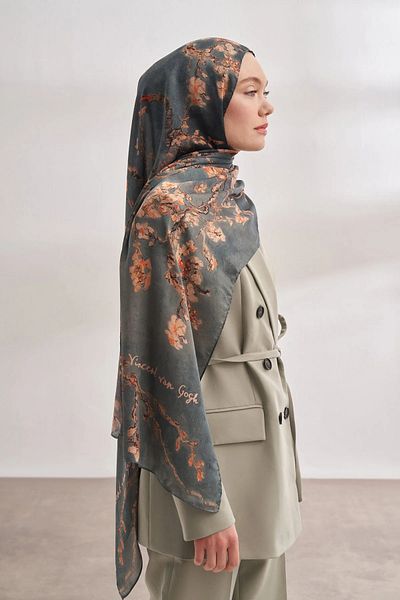 ARMANDA Şal cu model de flori de migdal din voal importat -4464