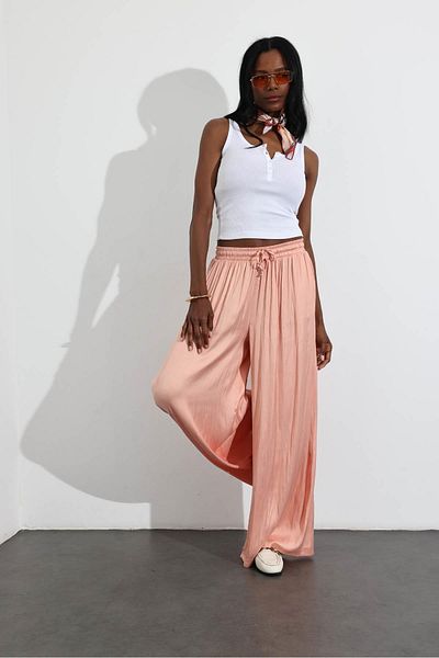 5in1Canpolat Salmon Draped Satin Trousers 16632