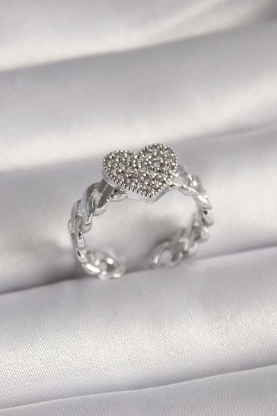 Skygo Brass Silver Color Zircon Stone Heart Model Women's Ring - TJ-BYK3093