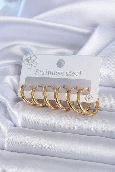 Skygo 316L Steel Gold Color Hoop Model Women's Earring Set - TJ-BKP7886