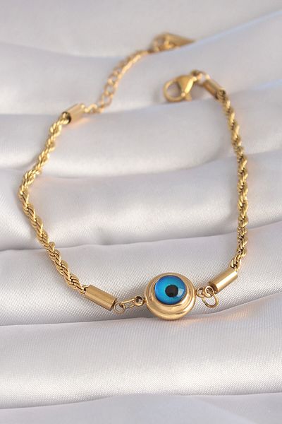 Skygo 316L Steel Gold Color Auger Chain Evil Eye Bead Model Women's Bracelet - TJ-BB5995