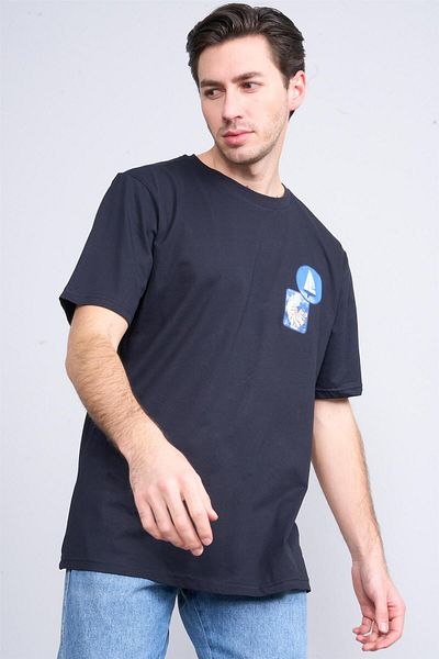 Çetinkaya Çetinkaya Chester Polo 3858 Crew Neck 30/1 Combed Regular Printed T-Shirt Navy Blue
