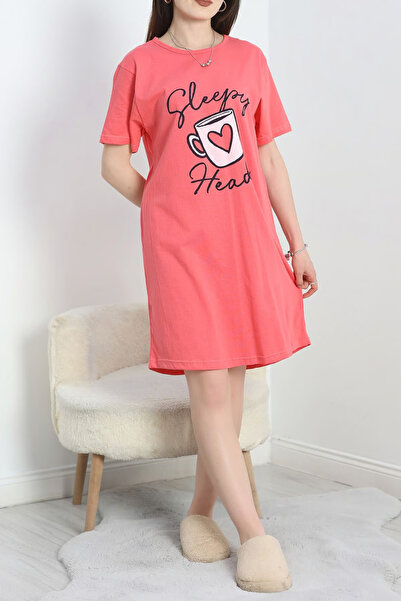 sevateks Tunic Relax Mold Nightdress Home Wear με στάμπα μπροστά, οβάλ φούστα, μακρύ μπλουζάκι