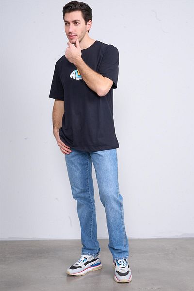 Çetinkaya Çetinkaya Chester Polo 3834 Crew Neck 30/1 Combed Regular Printed T-Shirt Navy Blue