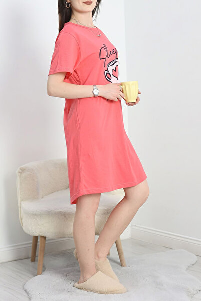 sevateks Tunic Relax Mold Nightdress Home Wear με στάμπα μπροστά, οβάλ φούστα, μακρύ μπλουζάκι