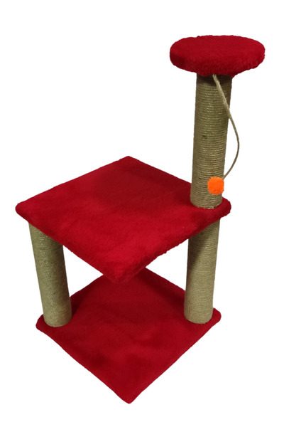CATABYSS Double Layer Round Step Pompom Quality Jut Rope Red Colored Cat Scratching Board