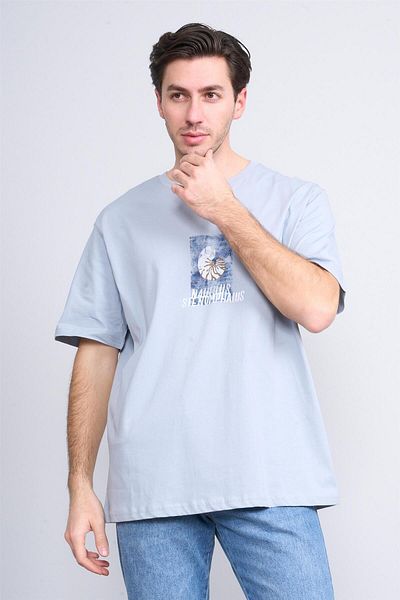 Çetinkaya Çetinkaya Chester Polo 3866 Crew Neck 30/1 Combed Regular Printed T-Shirt Gray