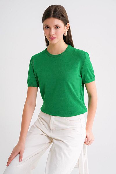 Mixray 6935 Women's Basic Knitwear Short Sleeve Sweater Green