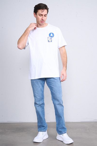 Çetinkaya Çetinkaya Chester Polo 3858 Crew Neck 30/1 Combed Regular Printed T-Shirt White