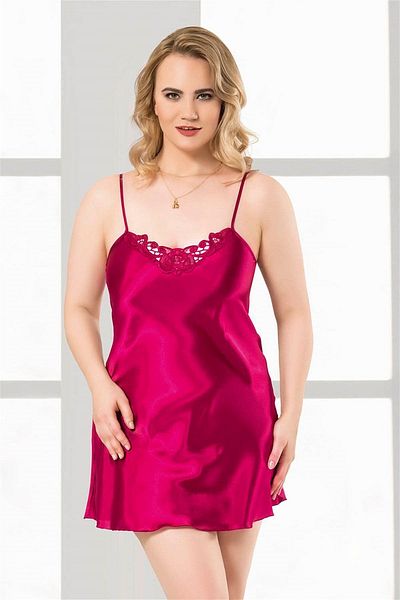 PRIMODA Plus Size Cherry Short Satin Nightgown