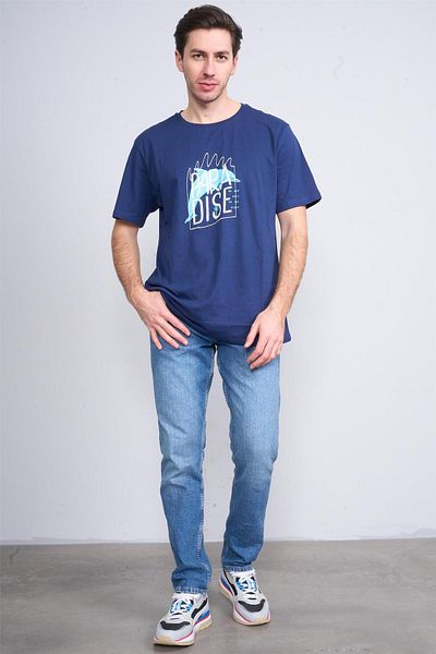 Çetinkaya Çetinkaya Chester Polo 3836 Crew Neck 30/1 Combed Regular Printed T-Shirt Light Navy Blue