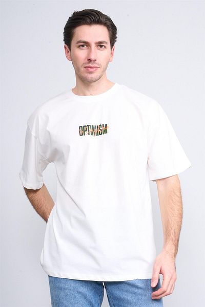 Çetinkaya Çetinkaya Chester Polo 3835 Crew Neck 30/1 Combed Oversize Printed T-Shirt Cream