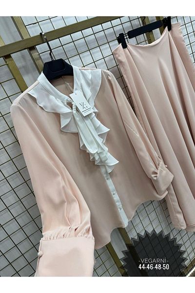 ARAS Plus Size Top and Bottom Set - Pink - Flared skirt