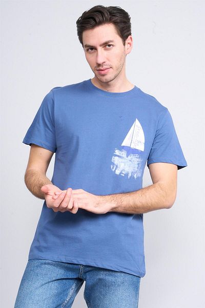 Çetinkaya Çetinkaya Chester Polo 3860 Crew Neck 30/1 Combed Slim Printed T-Shirt Indigo