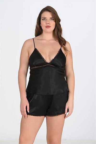 PRIMODA طقم شورت أسود مقاس كبير