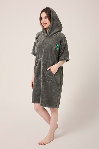 VEVİEN HOME Palm Surfing Κεντημένο για ενήλικες Surfing Summer Poncho με κουκούλα Πετσέτα παραλίας Anthracite-unisex