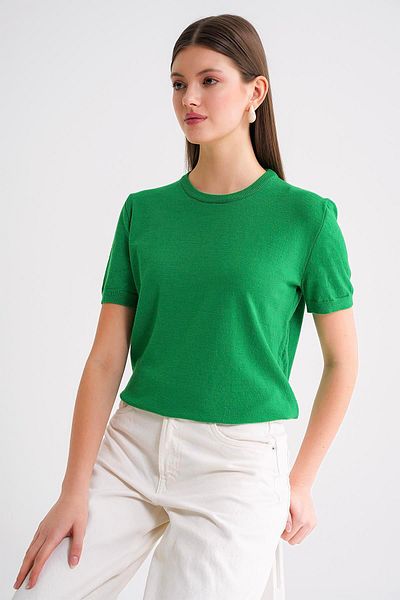 Mixray 6935 Women's Basic Knitwear Short Sleeve Sweater Green