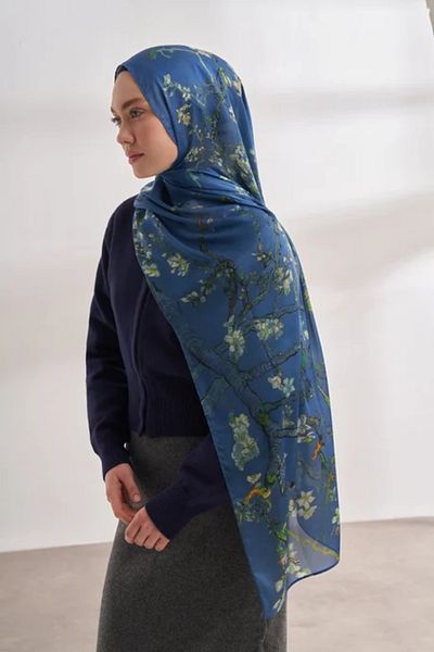ARMANDA Imported Voile Almond Blossom Pattern Shawl -4464