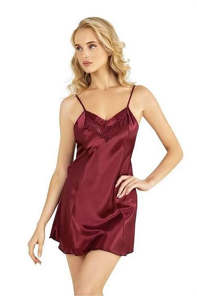 PRIMODA Claret Red Short Satin Nightgown 8231