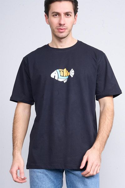 Çetinkaya Çetinkaya Chester Polo 3834 Crew Neck 30/1 Combed Regular Printed T-Shirt Navy Blue