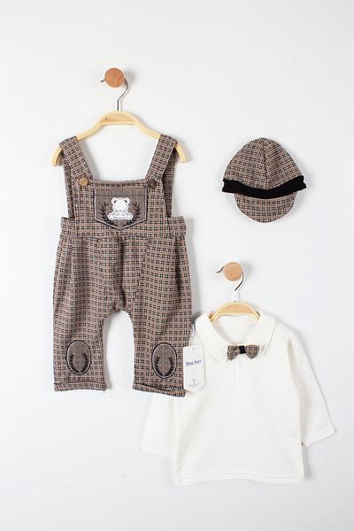 TRENDİMİZBİR Shirted Teddy Bear Embroidered Baby Set
