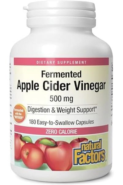 Natural Factors Apple Cider Vinegar 500mg, 180 Capsules – Supports Digestion & Detox
