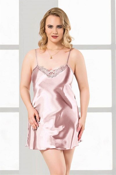 PRIMODA Plus Size Salmon Short Satin Nightgown