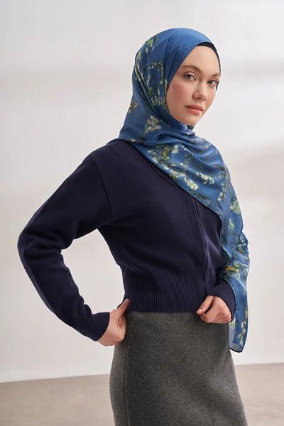 ARMANDA Imported Voile Almond Blossom Pattern Shawl -4464
