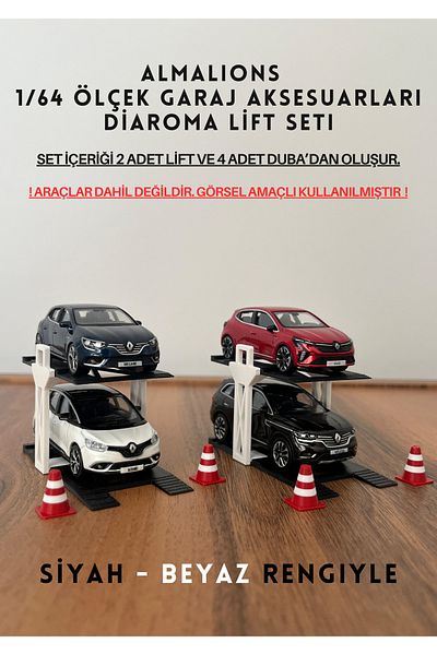 almalions 1/64 Scale Diaroma Vehicle Lift 2Pcs+4Pcs Pontoon Garage Accessories Black - White