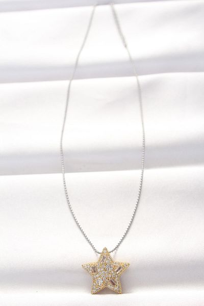 Skygo 316L Steel Double Color Zircon Cubic Zirconia Star Necklace - Tj-Bko8520