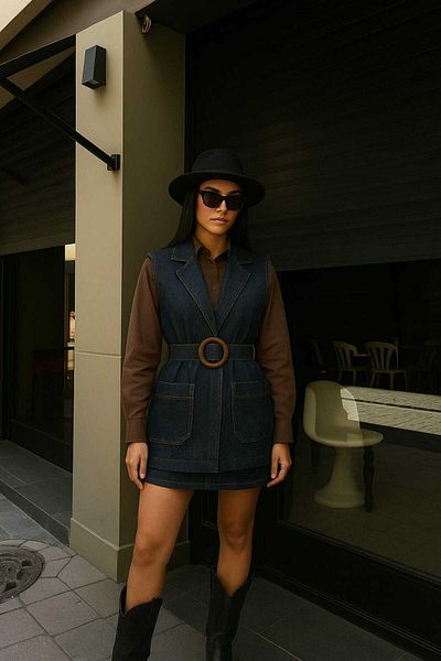 Perryes Women's Denim Belted Vest