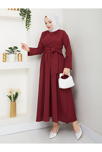 Giza Giyim Жіноче стандартне плаття з коміром на ґудзиках, фіксованим поясом ...