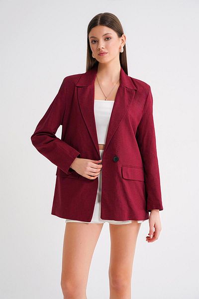 Mixray 4685 Women's Double Breasted Linen Jacket Claret Red