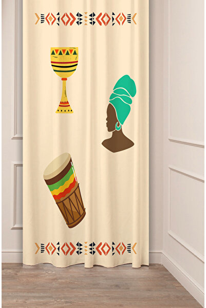 GREENDECOR Etnic african antic cu model boem design special digital cu imprimeu (o singură aripă) perdea modernă și elegantă cu fundal bej