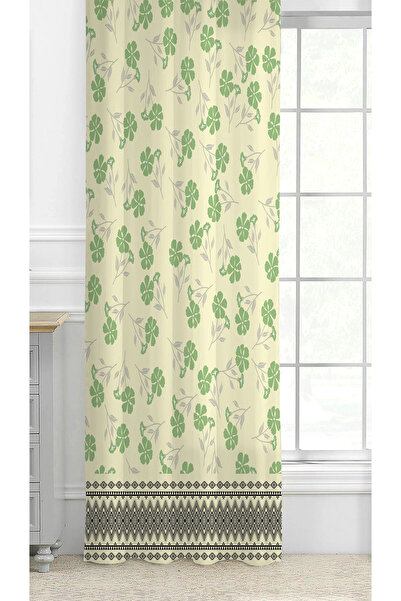 GREENDECOR Flowers Leaf Square Geometric Lines Patterned Custom Design Digital Printed (Single Wing) Background Curtain