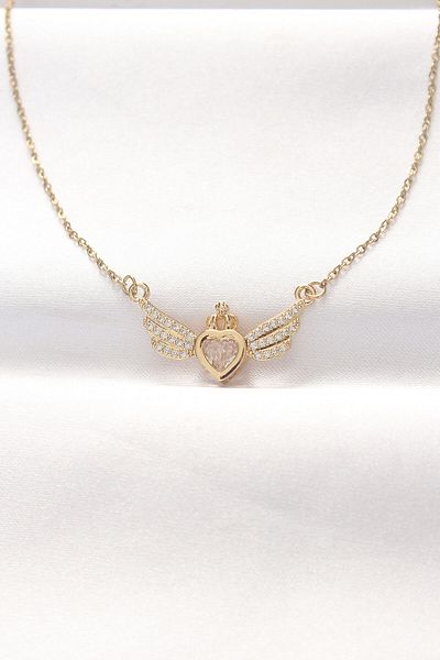 Skygo 316L Steel Gold Color Zircon Stone Heart Wing Necklace - Tj-Bko8516