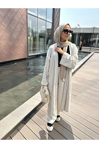 Meralles Lan Duga Prugasto Tunika Košulja Kimono-tshirt