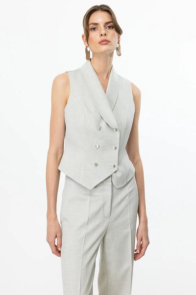 Ekol Double Breasted Collar Buttoned Vest Silver-4254