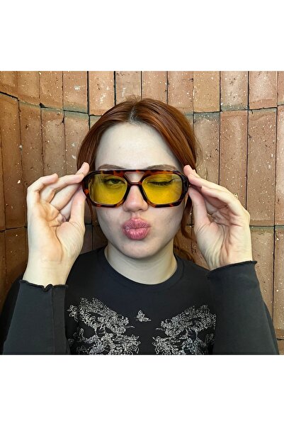 NOYZZ Bonito Retro Leopar Çerçeve Sarı Cam Kadın Güneş Gözlüğü