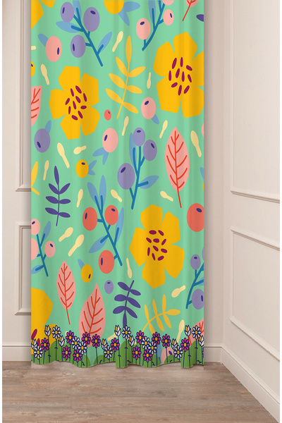 GREENDECOR Flori, frunze, dungi, model boem, design special, digital cu imprimeu (un singur aripă), perdea de fundal modernă și elegantă