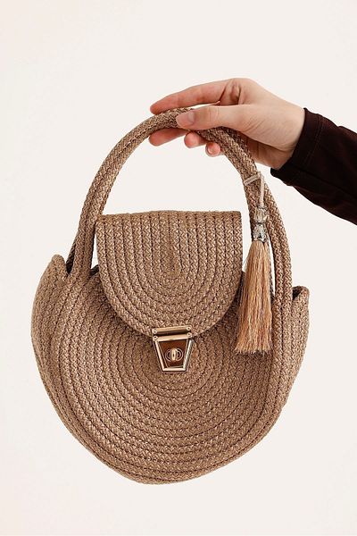 KURGAN TEKSTİL Women's Straw Tassel Detailed Handbag