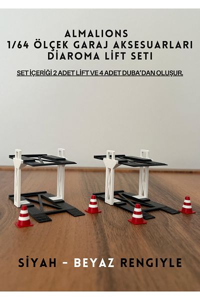 almalions 1/64 Scale Diaroma Vehicle Lift 2Pcs+4Pcs Pontoon Garage Accessories Black - White