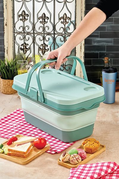 Hesna Natural Folding Picnic Set |   Silicone Basket with Table 24 Lt Camping Bag