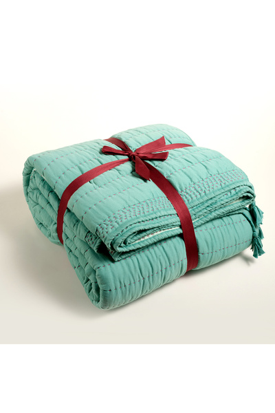 Zsa Zsa Zsu Okhla El İşi Kapitoneli Çift Kişilik Pamuk Saten Yatak Örtüsü Seti 240x260 Cm Yeşil