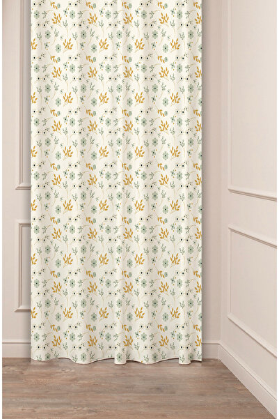 GREENDECOR Flowers Leaf Square Geometric Lines Patterned Custom Design Digital Printed (Single Wing) Background Curtain