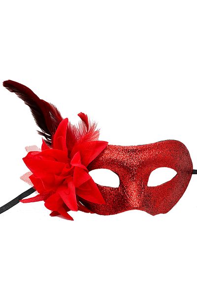 Skygo Red Color Metalized Glitter Look Shiny Feather Party Mask 22X19 cm